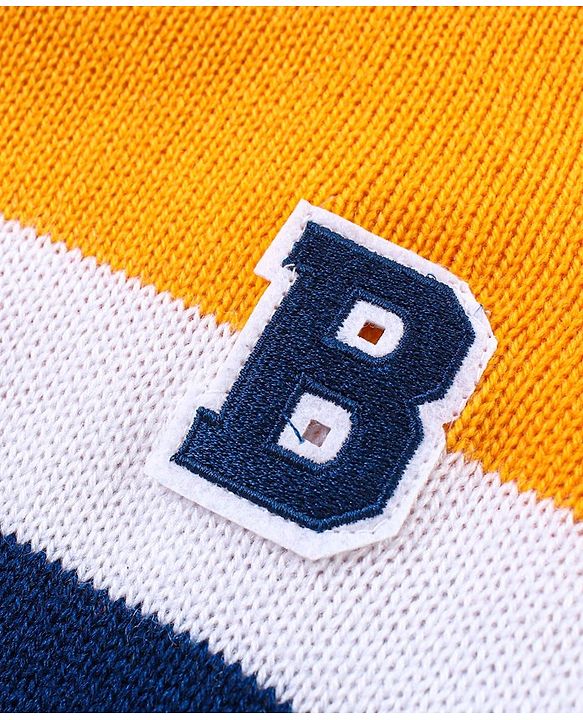 Babyhug  Knitted Full Sleeves Pullover Sweater with Alphabet Embroidery  - Blue Yellow & White