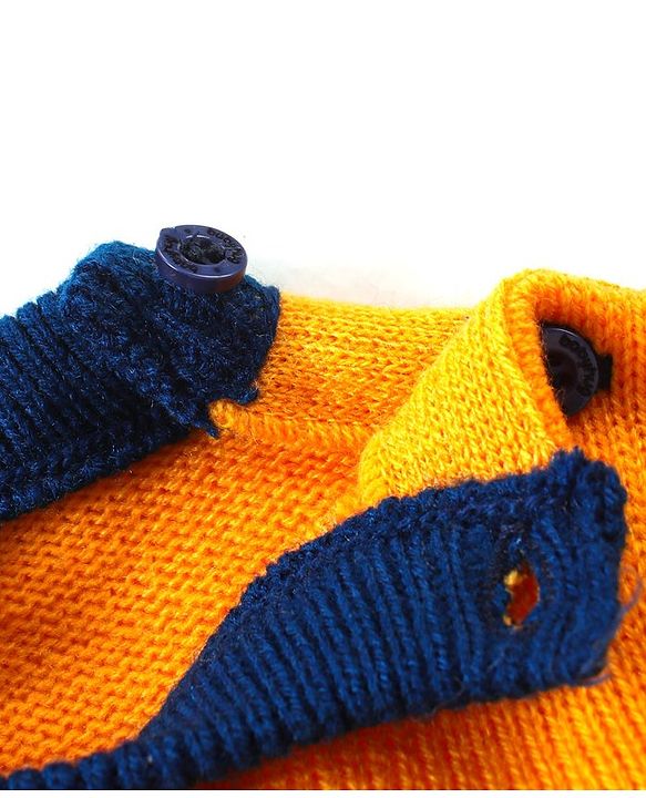 Babyhug  Knitted Full Sleeves Pullover Sweater with Alphabet Embroidery  - Blue Yellow & White