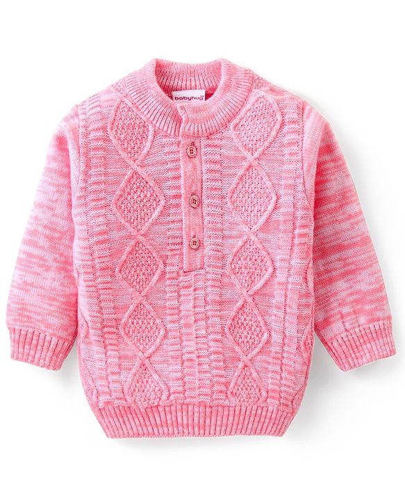 Babyhug Knitted Full Sleeves Pullover Sweater Cable Knit Design - Pink