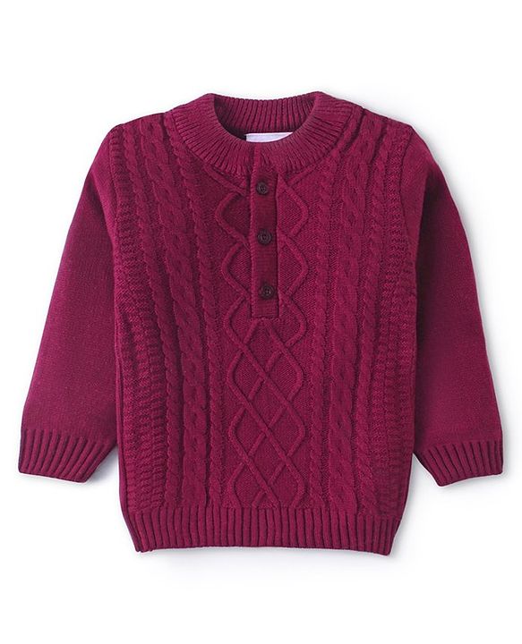 Babyhug Knitted Full Sleeves Pullover Sweater with Cable Knit Design -Red