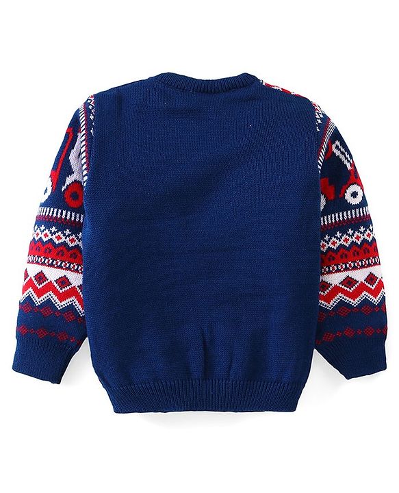 Babyhug Full Sleeves Sweater Vehicle Design - Navy Blue