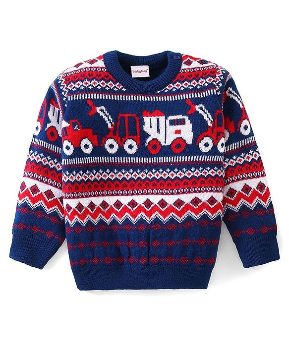 Babyhug Full Sleeves Sweater Vehicle Design - Navy Blue