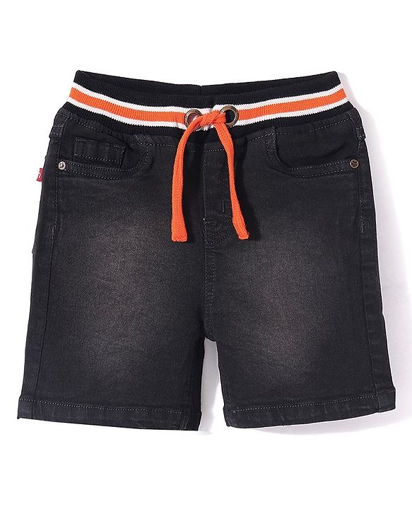 Babyhug Above Knee Length Denim Washed Bermuda  with Stretch Solid  Colour -Grey