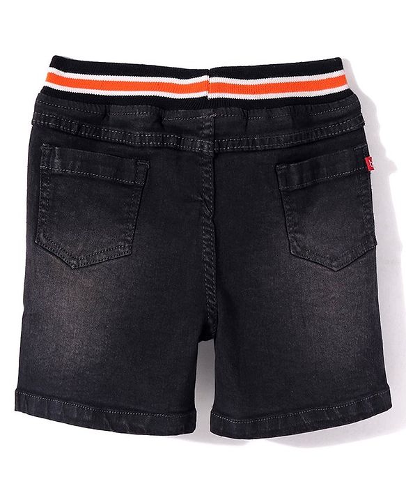 Babyhug Above Knee Length Denim Washed Bermuda  with Stretch Solid  Colour -Grey
