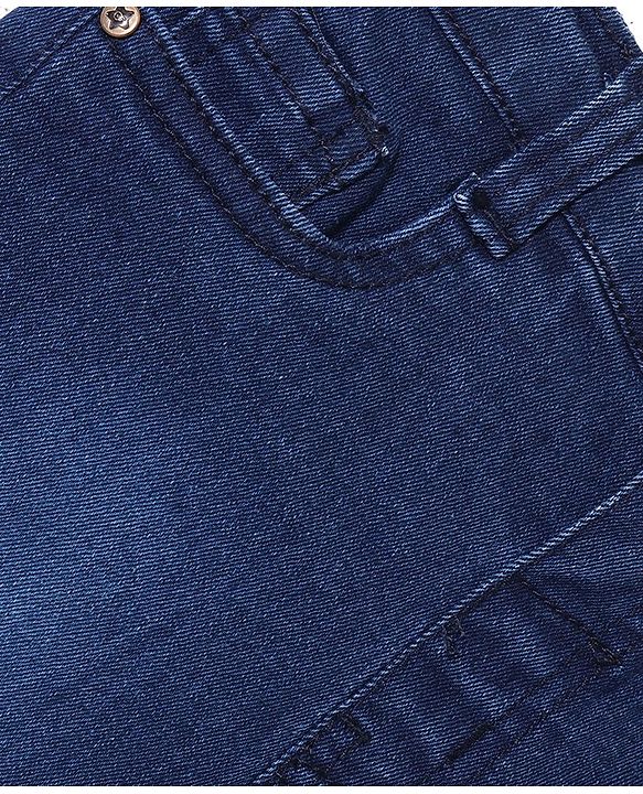 Babyhug Above Knee Length Denim Washed Bermuda with Stretch Solid Colour - Dark Blue