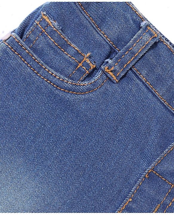 Babyhug Above Knee Length Denim Washed Bermuda with Stretch Solid Colour - Dark Blue