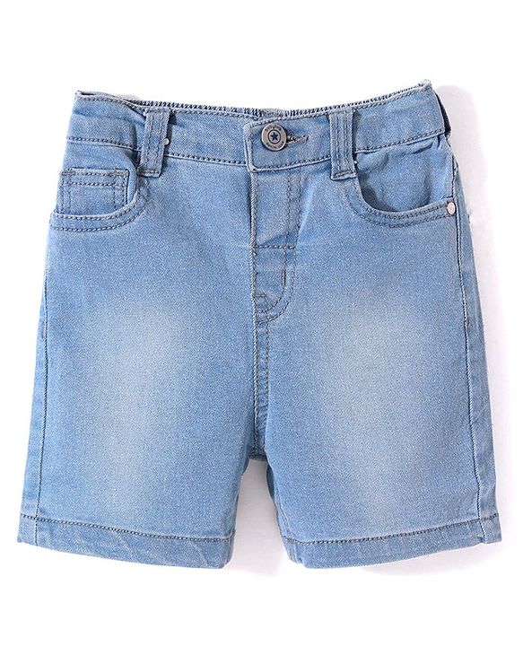Babyhug Above Knee Length Denim Washed Bermuda with Stretch Solid Colour - Dark Blue