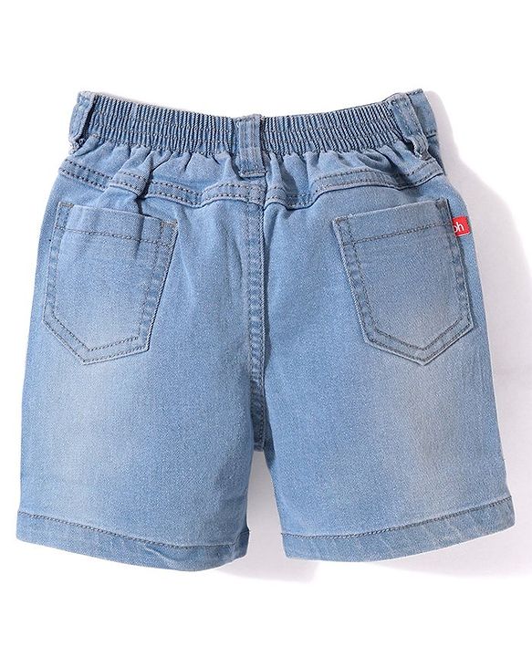 Babyhug Above Knee Length Denim Washed Bermuda with Stretch Solid Colour - Dark Blue