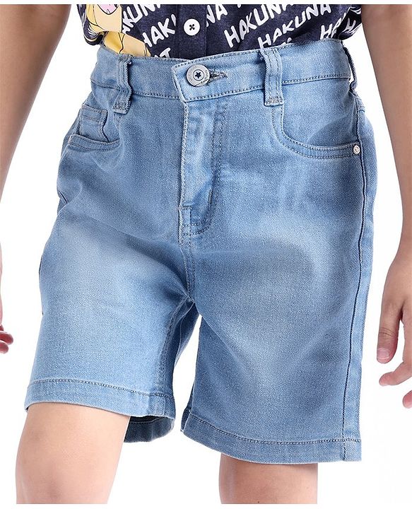 Babyhug Above Knee Length Denim Washed Bermuda with Stretch Solid Colour - Dark Blue