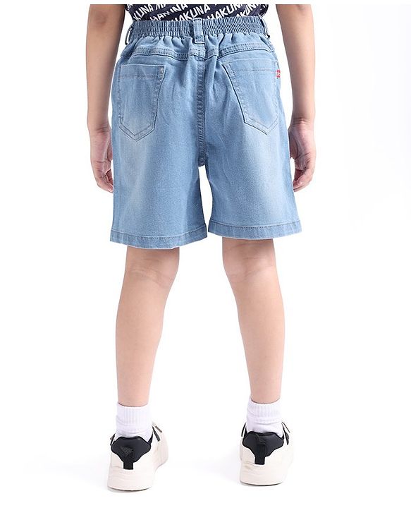 Babyhug Above Knee Length Denim Washed Bermuda with Stretch Solid Colour - Dark Blue