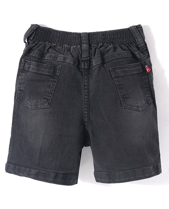 Babyhug Above Knee Length Denim Washed Bermuda with Stretch Solid Colour - Dark Blue