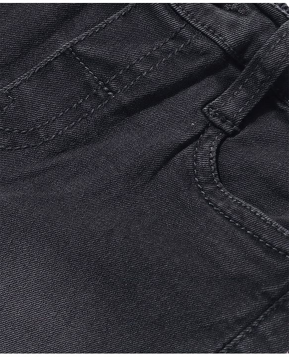 Babyhug Above Knee Length Denim Washed Bermuda with Stretch Solid Colour - Dark Blue