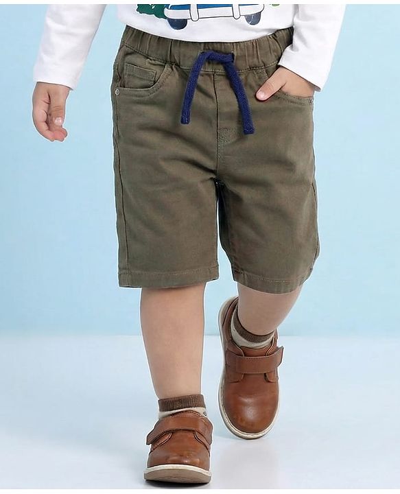 Babyhug Twill Woven Knee Length With Stretch Washed Jamaican - Olive Green