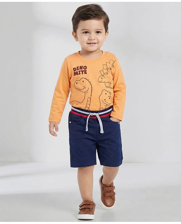 Babyhug Twill Woven Knee Length With Stretch  Washed Jamaican - Navy Blue