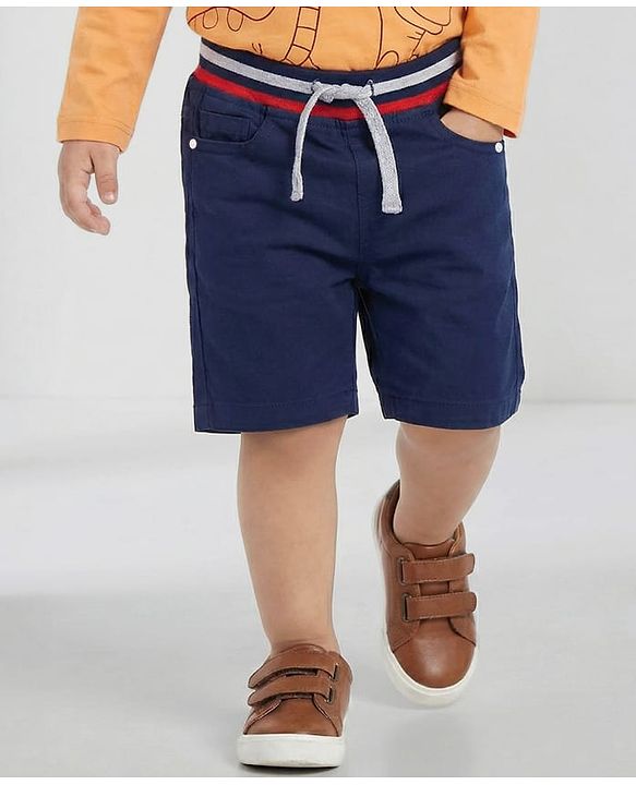 Babyhug Twill Woven Knee Length With Stretch  Washed Jamaican - Navy Blue