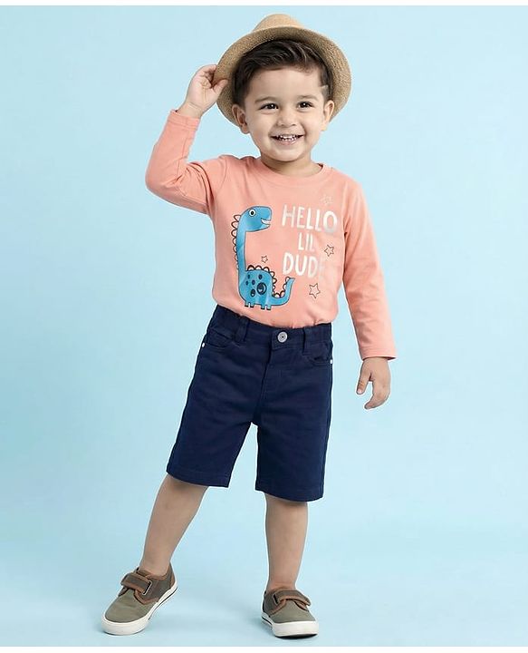 Babyhug Twill Woven Knee Length With Stretch Washed Jamaican - Navy Blue