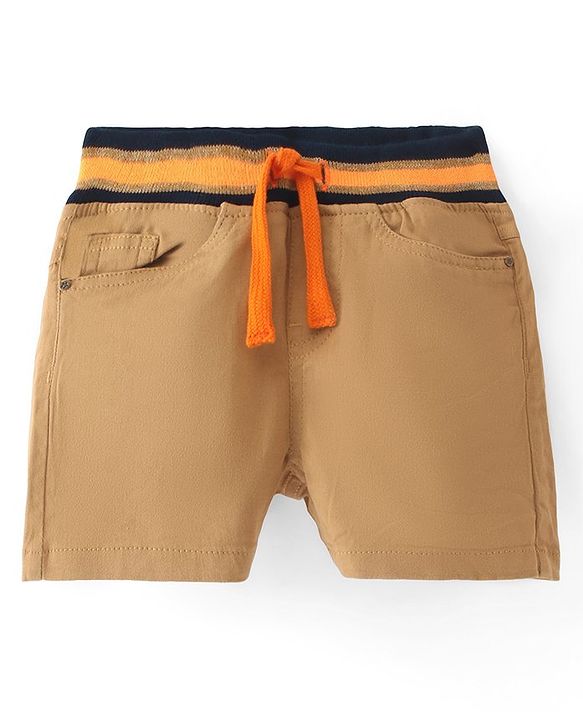 Babyhug Twill Woven Stretchable Solid Shorts - Khaki