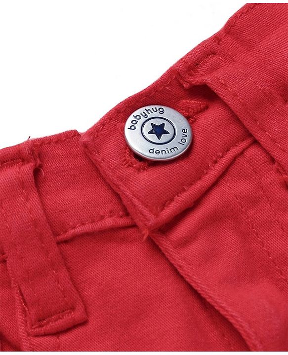 Babyhug Twill Woven Shorts With Stretch - Red