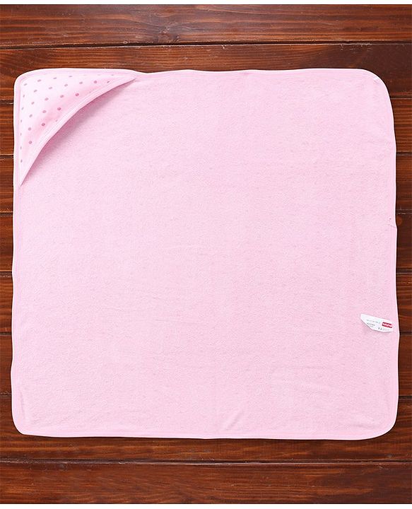 Babyhug Terry  Woven Hooded Bath Towel with Polka Dot Print L 76 X B 76 cm - Pink