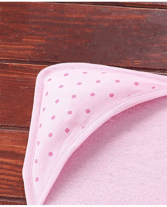 Babyhug Terry  Woven Hooded Bath Towel with Polka Dot Print L 76 X B 76 cm - Pink