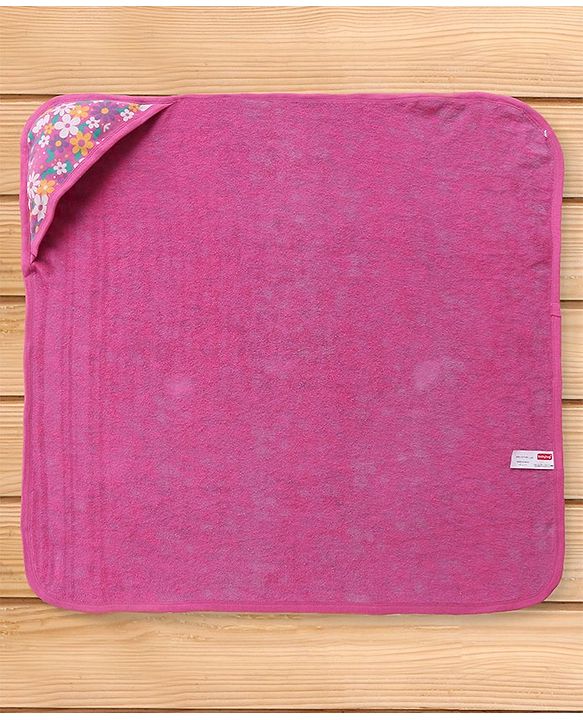 Babyhug Woven Terry Towel With Hood Floral Print L 76.2 x B 76.2 cm - Pink