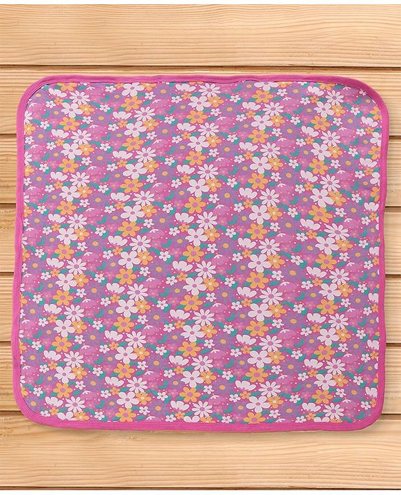 Babyhug Woven Terry Towel With Hood Floral Print L 76.2 x B 76.2 cm - Pink