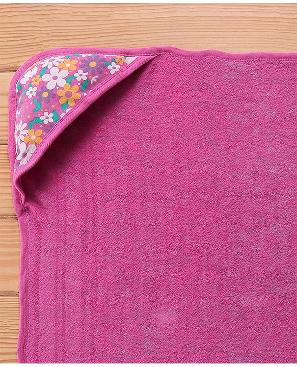 Babyhug Woven Terry Towel With Hood Floral Print L 76.2 x B 76.2 cm - Pink
