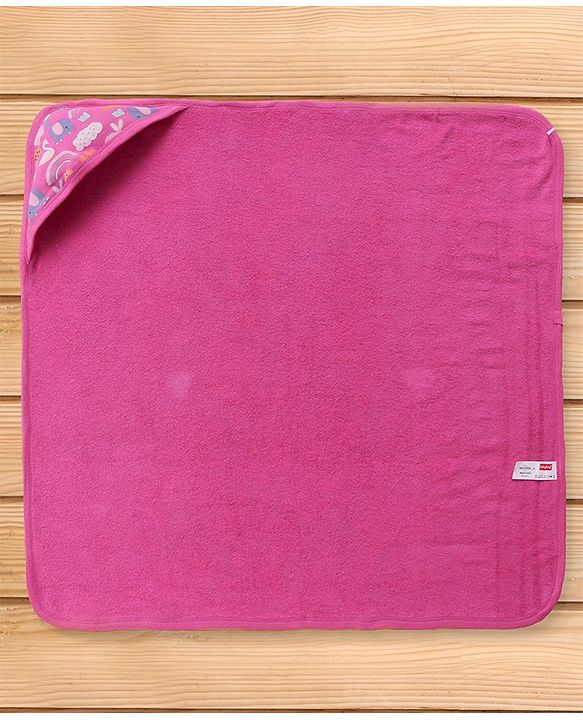 Babyhug Woven Terry Towel With Hood Animal Print L 76.2 x B 76.2 cm - Pink