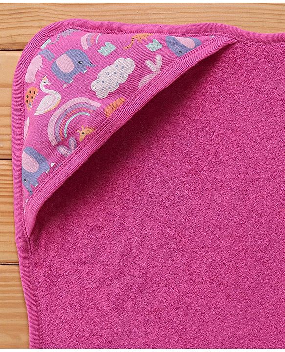 Babyhug Woven Terry Towel With Hood Animal Print L 76.2 x B 76.2 cm - Pink