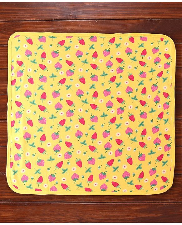 Babyhug Woven Terry Towel With Hood Strawberry Print L 76 x B 76 cm - Yellow
