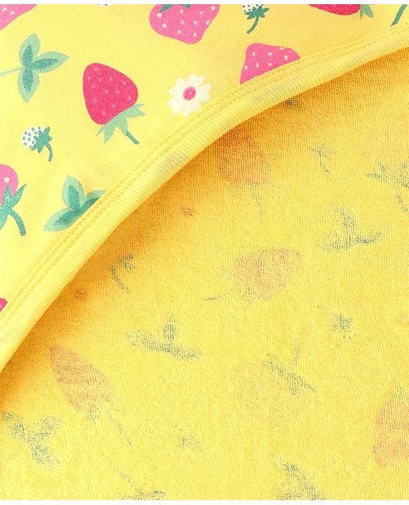 Babyhug Woven Terry Towel With Hood Strawberry Print L 76 x B 76 cm - Yellow