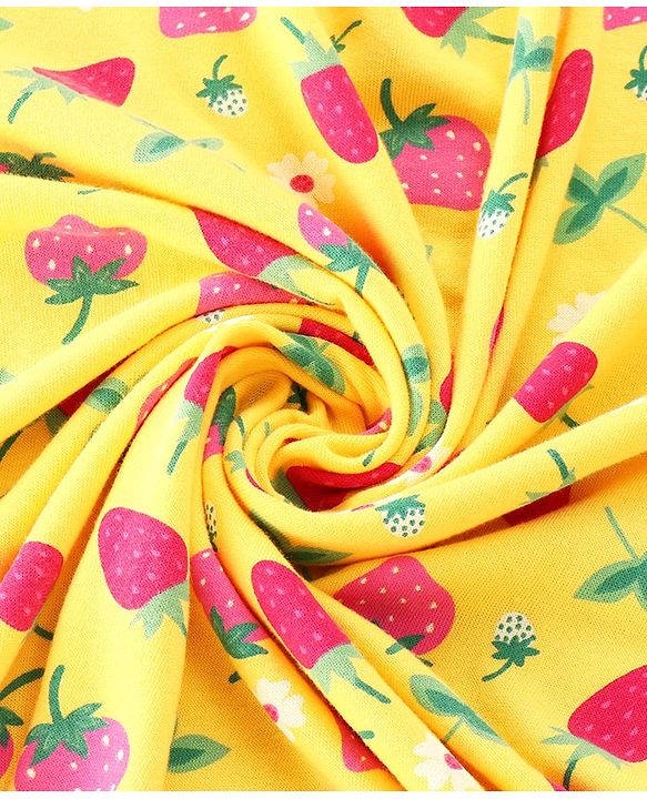 Babyhug Woven Terry Towel With Hood Strawberry Print L 76 x B 76 cm - Yellow