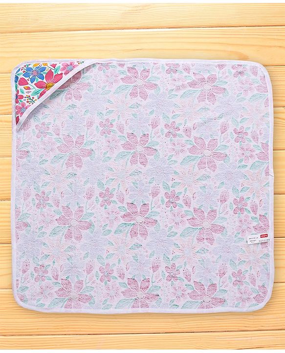 Babyhug Woven Terry Towel With Hood Floral Print L 76 x B 76 cm - Multicolour