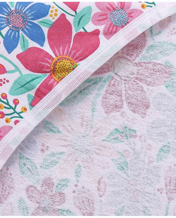 Babyhug Woven Terry Towel With Hood Floral Print L 76 x B 76 cm - Multicolour