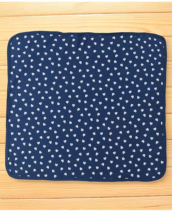Babyhug Terry Woven Hooded Bath Towel with Heart Print L 76 X B 76 cm - Navy Blue