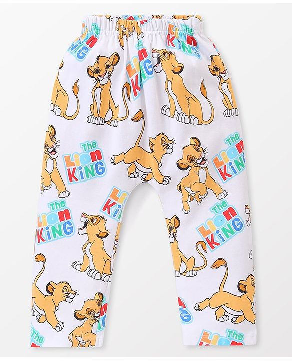 Babyhug Disney Cotton Knit Full Length Diaper Leggings Striped & The Lion King Graphics Pack of 3 - Multicolour