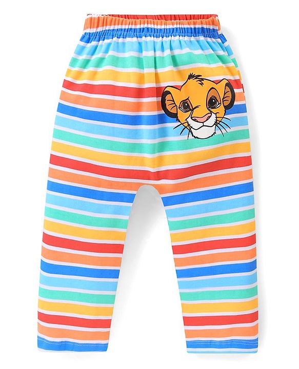 Babyhug Disney Cotton Knit Full Length Diaper Leggings Striped & The Lion King Graphics Pack of 3 - Multicolour
