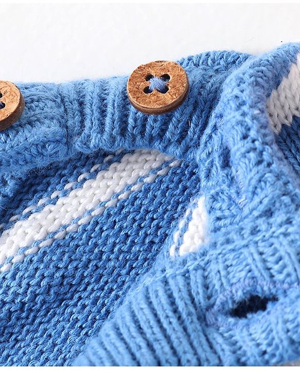 Babyhug Knitted Full Sleeves Sweater Set with Cap Stripes & Sun Patch - Multicolor