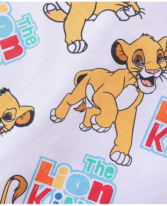 Babyhug Disney Cotton Knit Half Sleeves Lion King Printed Romper - White