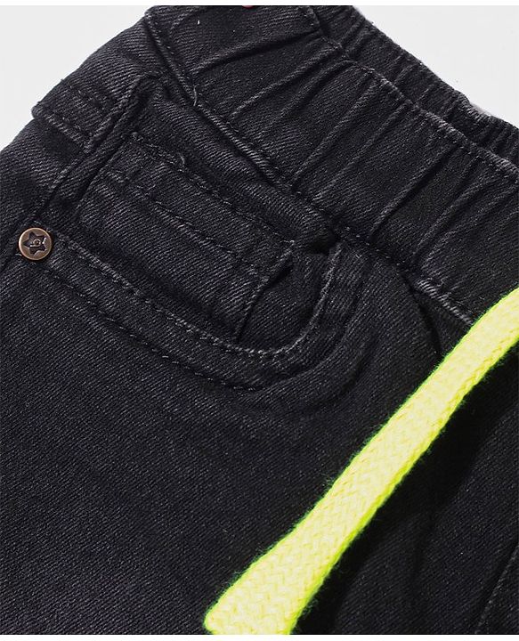 Babyhug Above Knee Length Denim Washed Bermuda with Stretch Solid Colour - Black