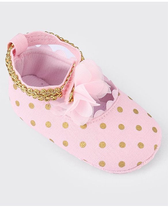 Cute Walk by Babyhug Velcro Closure Booties with Flower Applique - Pink