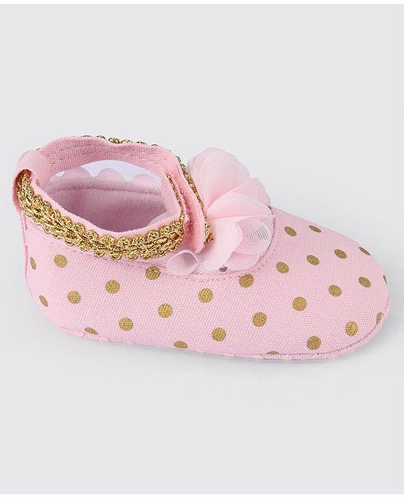 Cute Walk by Babyhug Velcro Closure Booties with Flower Applique - Pink