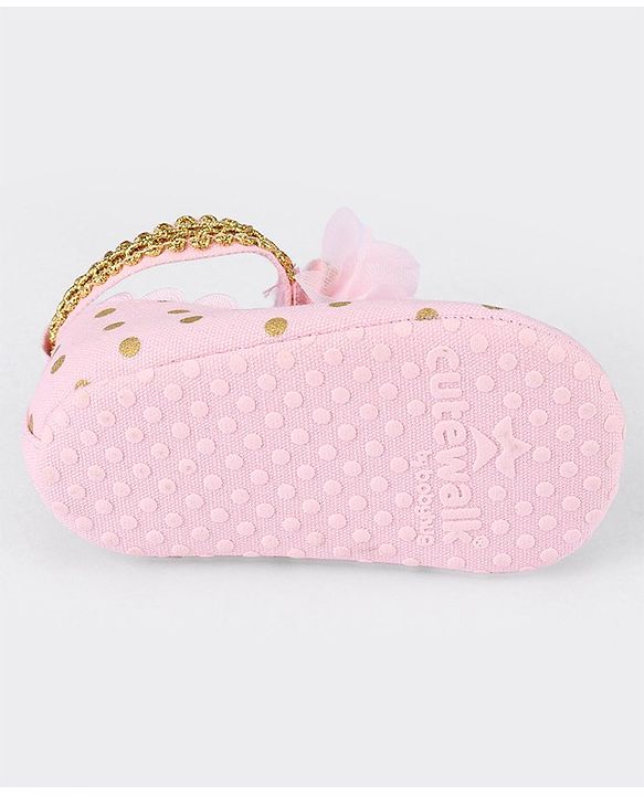 Cute Walk by Babyhug Velcro Closure Booties with Flower Applique - Pink