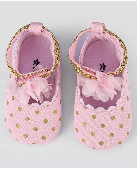 Cute Walk by Babyhug Velcro Closure Booties with Flower Applique - Pink