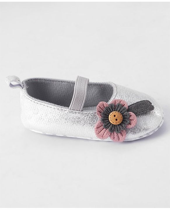 Cute Walk by Babyhug Booties Floral Applique - Silver