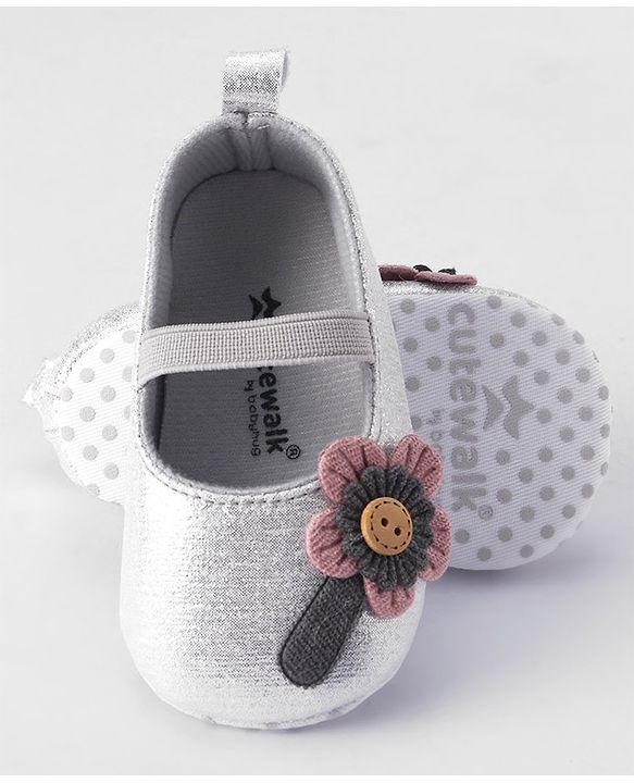 Cute Walk by Babyhug Booties Floral Applique - Silver