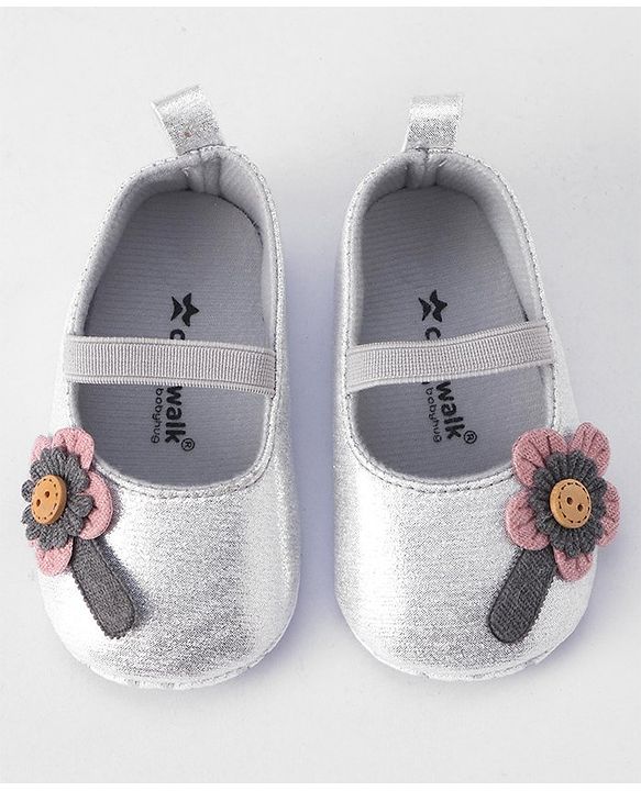 Cute Walk by Babyhug Booties Floral Applique - Silver