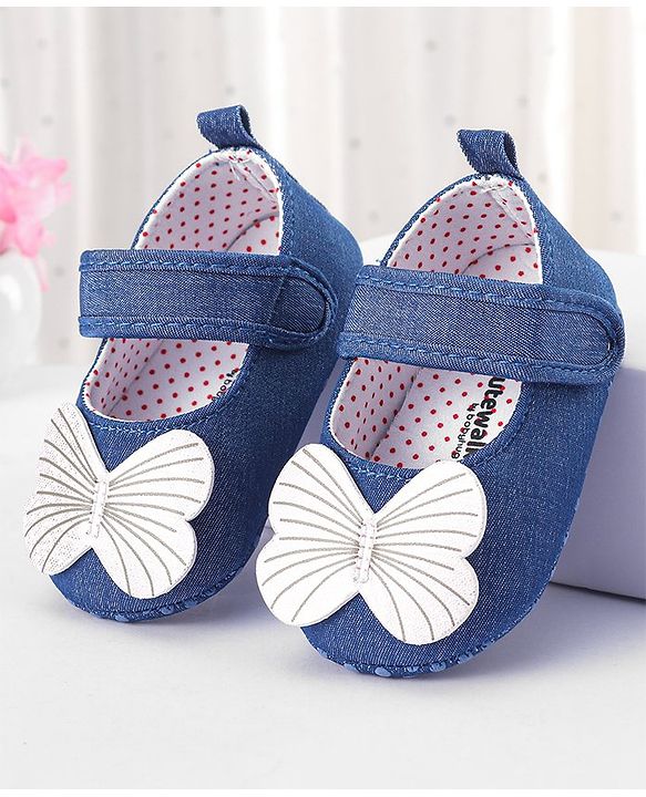 Cute Walk by Babyhug Velcro Closure Booties Butterfly Applique - Blue