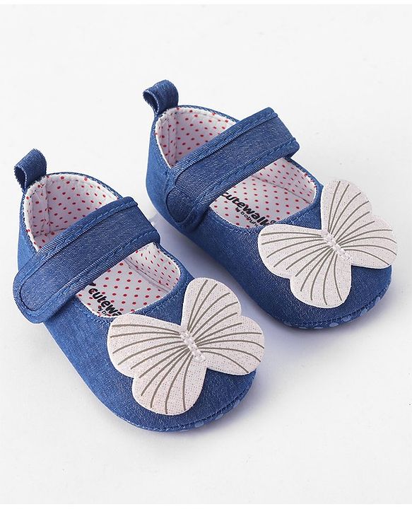 Cute Walk by Babyhug Velcro Closure Booties Butterfly Applique - Blue