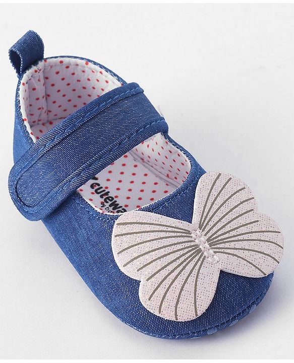 Cute Walk by Babyhug Velcro Closure Booties Butterfly Applique - Blue